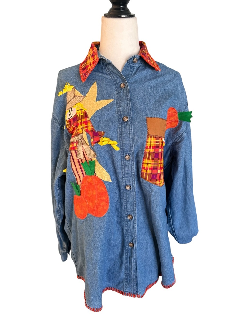 Vintage Shane Lee Fall Chambray scarecrow pumpkin button up